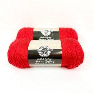Loops & Threads Soft & Shiny Yarn Acrylic Medium Weight Red - 2 New Skeins